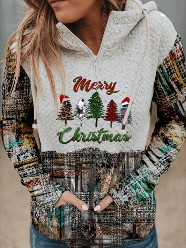 Women's Merry Christmas Tree Print Hooded Sweatshirt