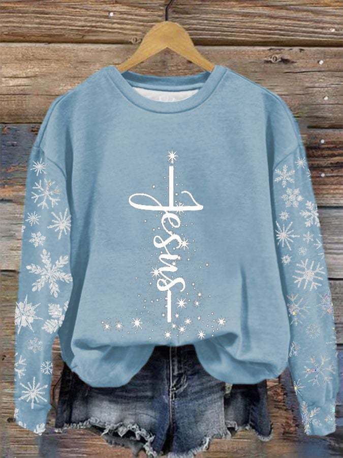 Women's Jesus Snowflake Print Sweatshirt