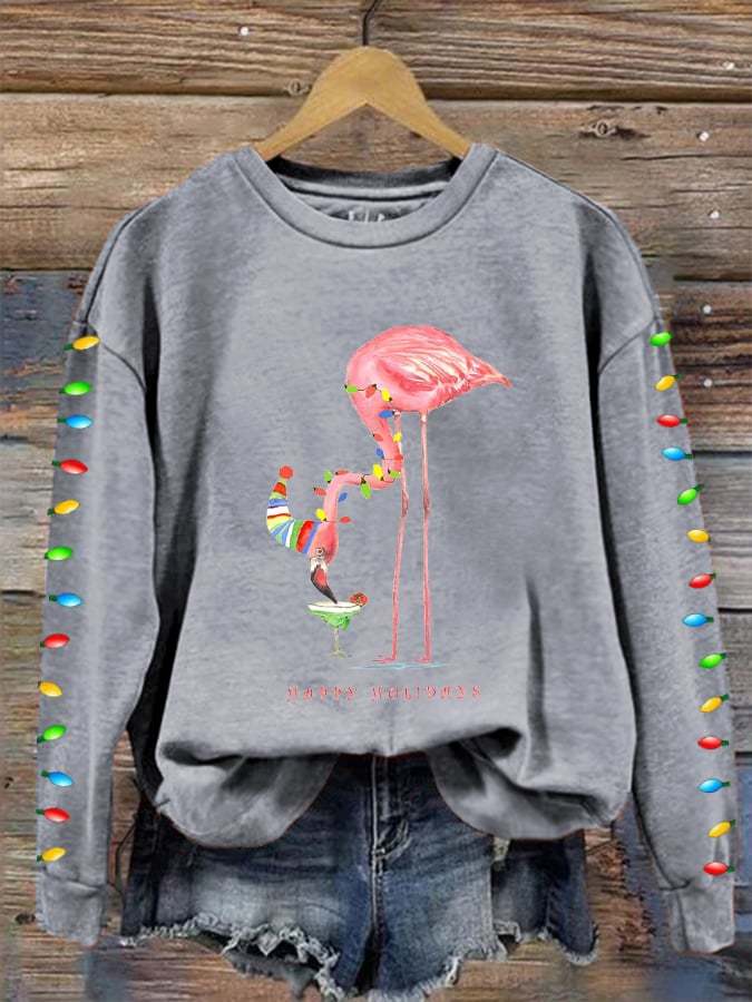Women's Merry Christmas Flamingo Print Sweatshirt