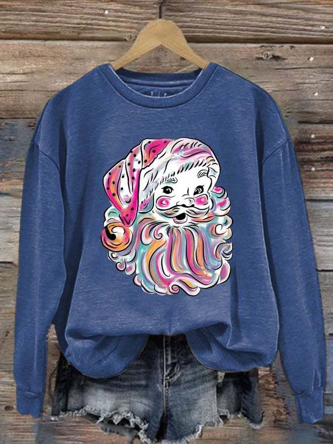 Women's Colorful Santa Claus Print Long Sleeve Sweatshirt
