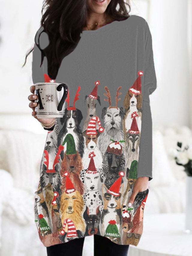 Women's Christmas Dog Print Dress