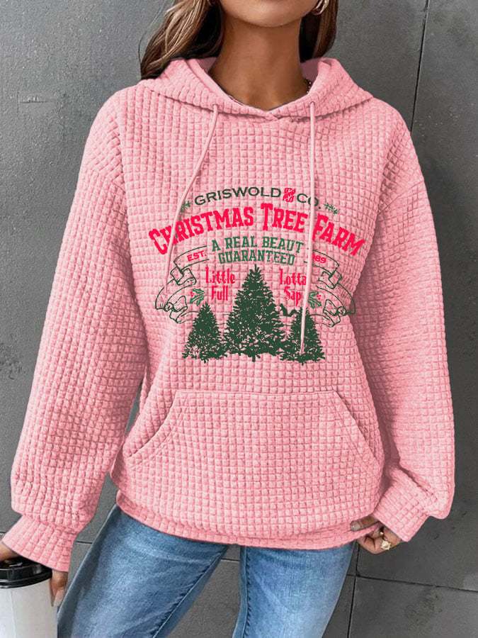 Women's Christmas Griswold Co Christmas Tree Farm Print Waffle Hoodie