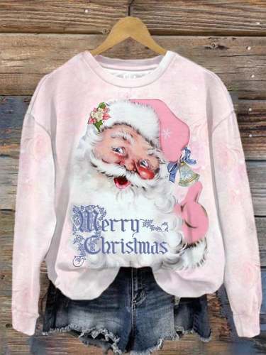 Women's Tis The Season To Be Jolly Santa Claus Print Christmas Casual Sweatshirt