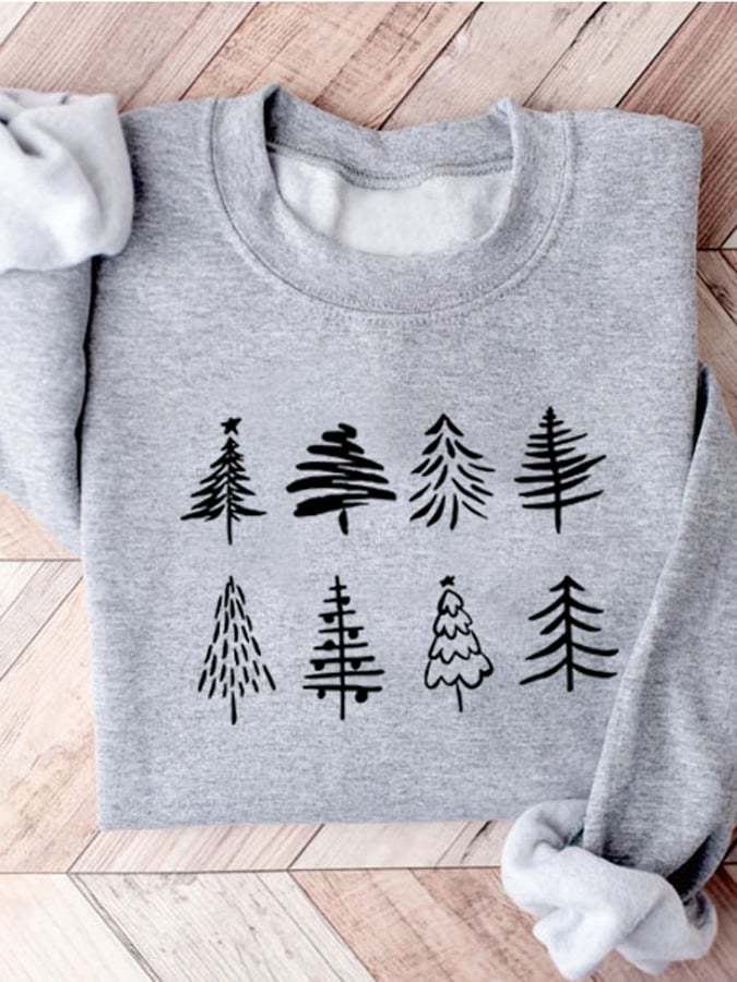 Women'S Christmas Tree Print Long Sleeve Sweatshirt