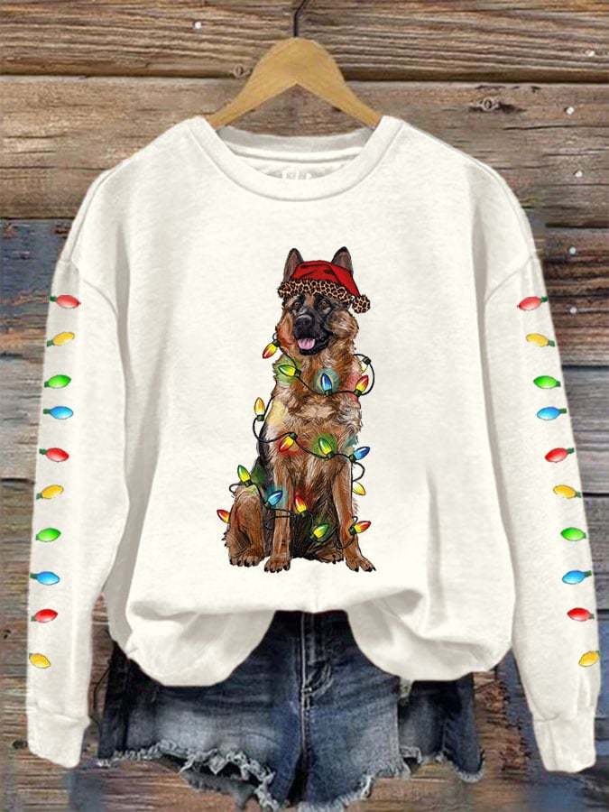 Women's Christmas Dog Mom Print Casual Drop Shoulder Long Sleeve T-Shirt