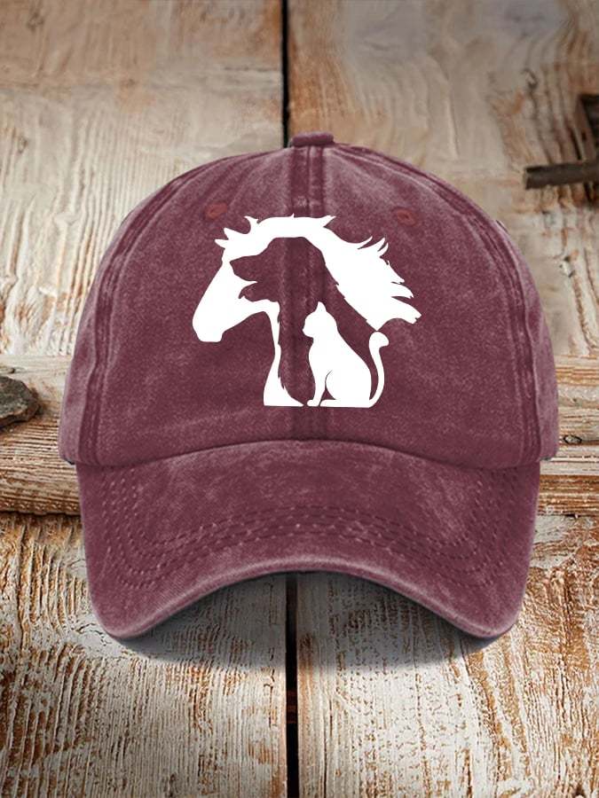 Cat Dog Horse Silhouette Print Hat
