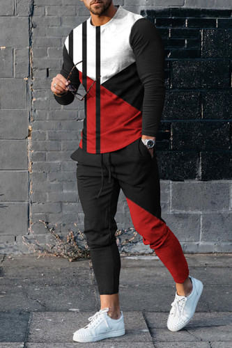 Men's Geometric Color Blocking Long Sleeve T-Shirt And Pants Co-Ord