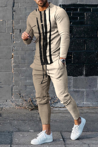 Fashion Men's Abstract Line Long Sleeve T-Shirt And Pants Co-Ord