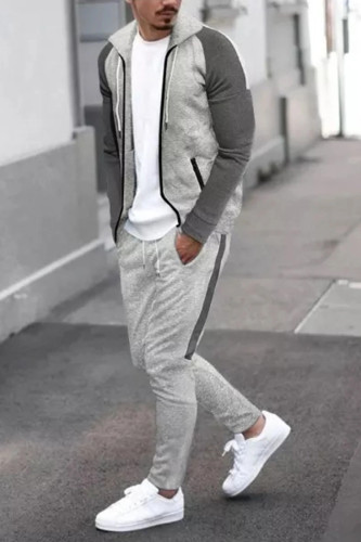 Solid Color Single Breasted Men'S Tracksuit Two Piece Set