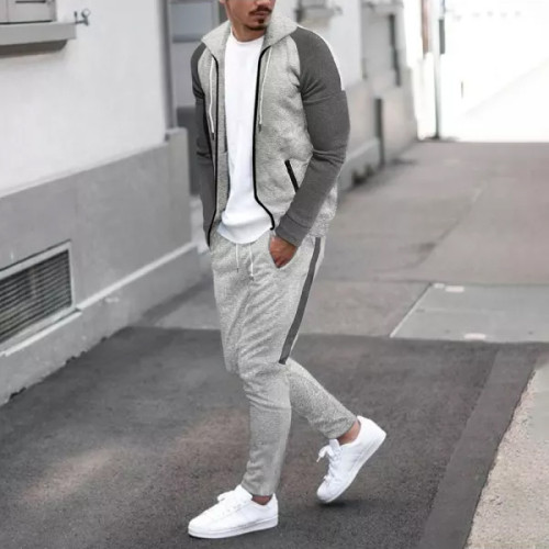 Solid Color Single Breasted Men'S Tracksuit Two Piece Set