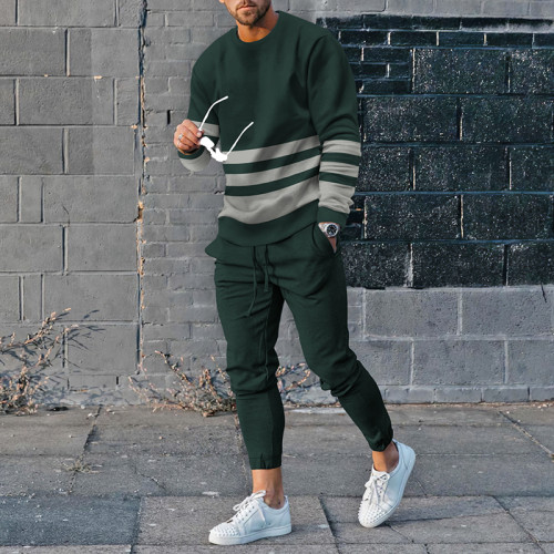 Simple Striped Stitching Tracksuit Two Piece Set
