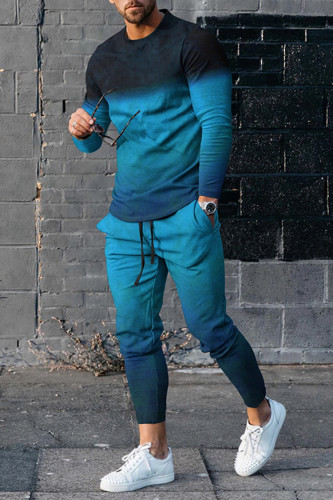 Men's Gradient Color Blocking Long Sleeve  T-Shirt And Pants Co-Ord