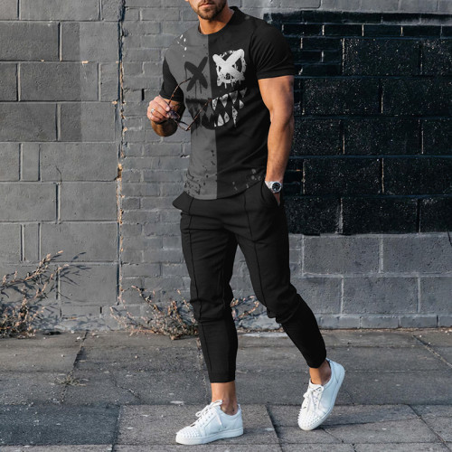 Black Grey Emoji T-Shirt And Pants Two Piece Set