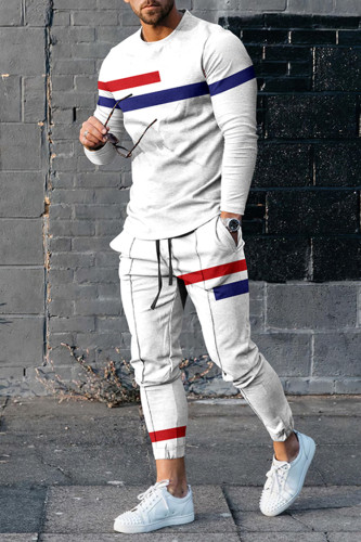 Red And Blue Contrast Casual White T-Shirt And Pants Co-Ord
