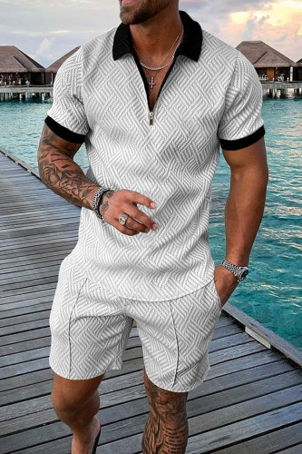 Men'S Colorblock Casual Short Sleeve Polo Shirt Set