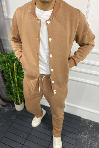 Men's Solid Color Casual Standing Collar Jacket And Pants Co-Ord