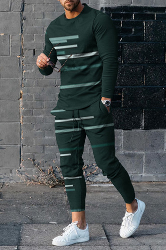 Men's Geometric Lines Casual Long Sleeve T-Shirt And Pants Co-Ord