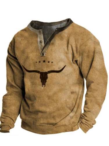 Men's Retro Western Style Casual Button Long Sleeve T-Shirt