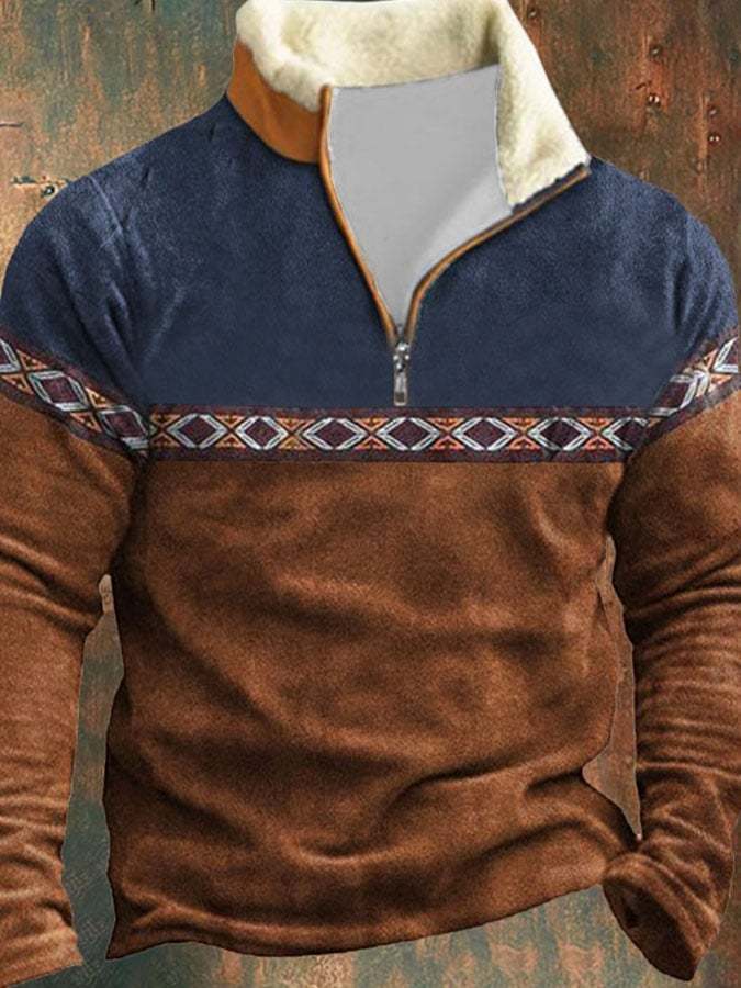 Casual Zipper Stand Collar Long Sleeve Printed Sweatshirt