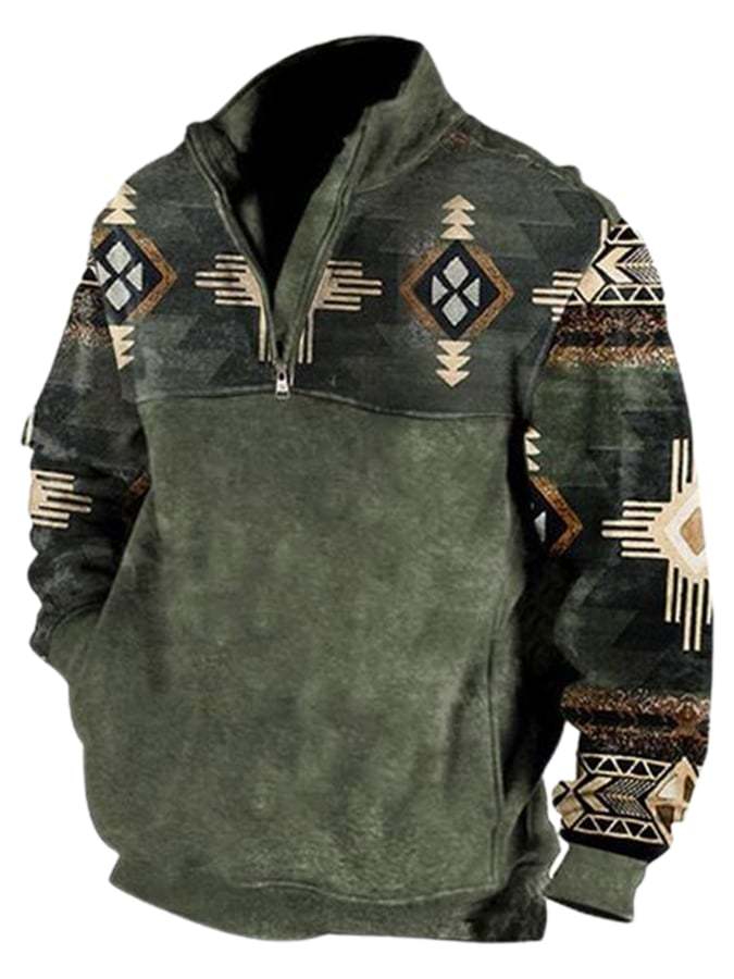 Men's Western Aztec Relaxed Zip Sweatshirt