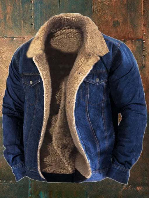 Men's Western Vintage Fur Collar Denim Jacket