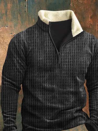 Men's Casual Zipper Lapel Long Sleeve Sweatshirt