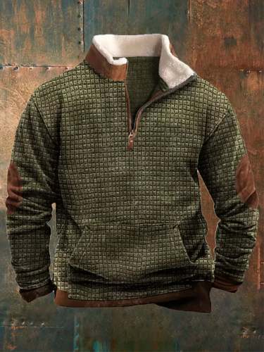 Men's Stand Collar Polar Fleece Stitching Casual Sweater