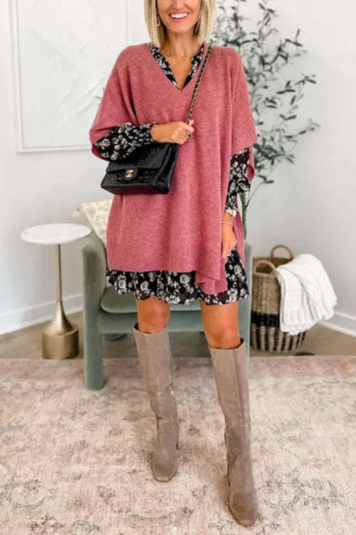 Last Sale 54% Off-Chicest V Neck Loose Fit Solid Poncho Sweater