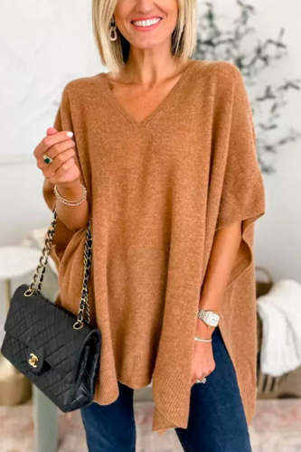 Last Sale 54% Off-Chicest V Neck Loose Fit Solid Poncho Sweater