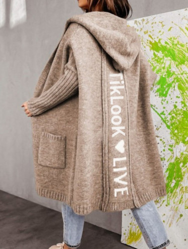 TikLooK LIVE Loose Knit Sweater Hooded Cardigan