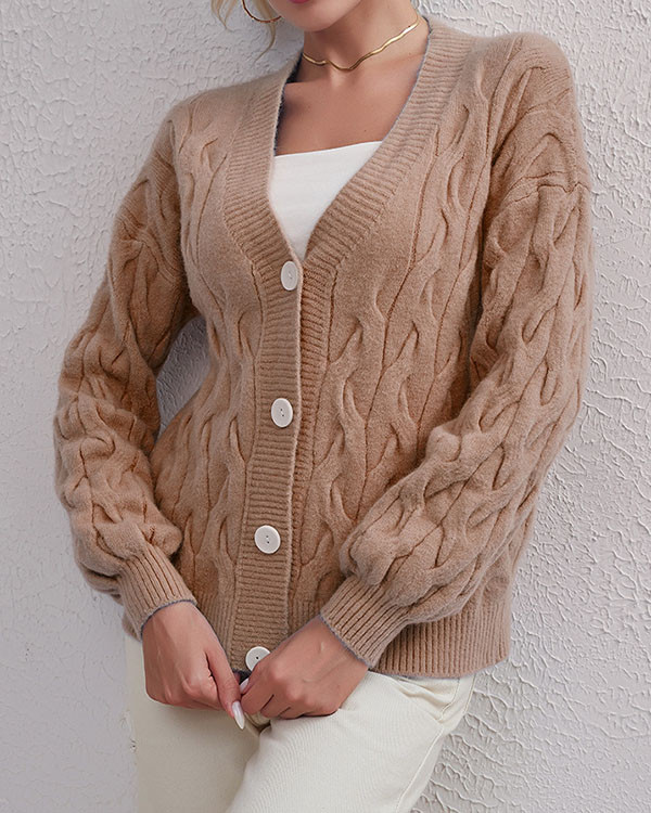 Solid Color Simple Twist Cardigan Sweater