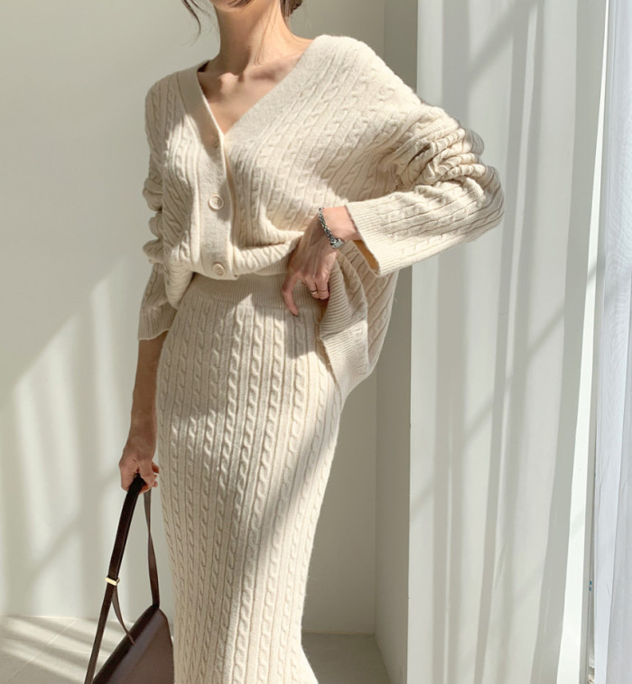 Temperament Slim Knitted Sweater Two-piece Suit