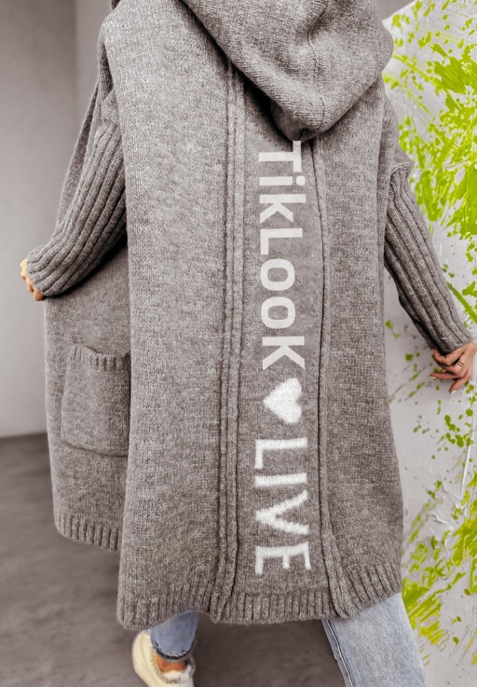 TikLooK LIVE Loose Knit Sweater Hooded Cardigan