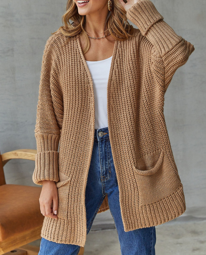 Solid Color Loose Knit Cardigan Sweater