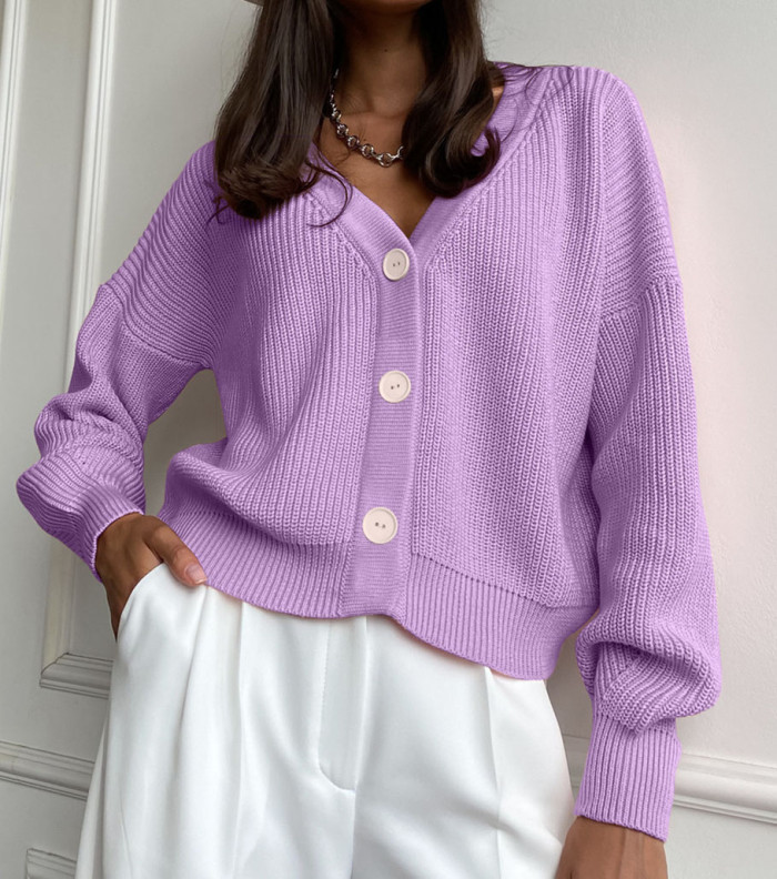 Elegant Solid Color Knitted Sweater Cardigan