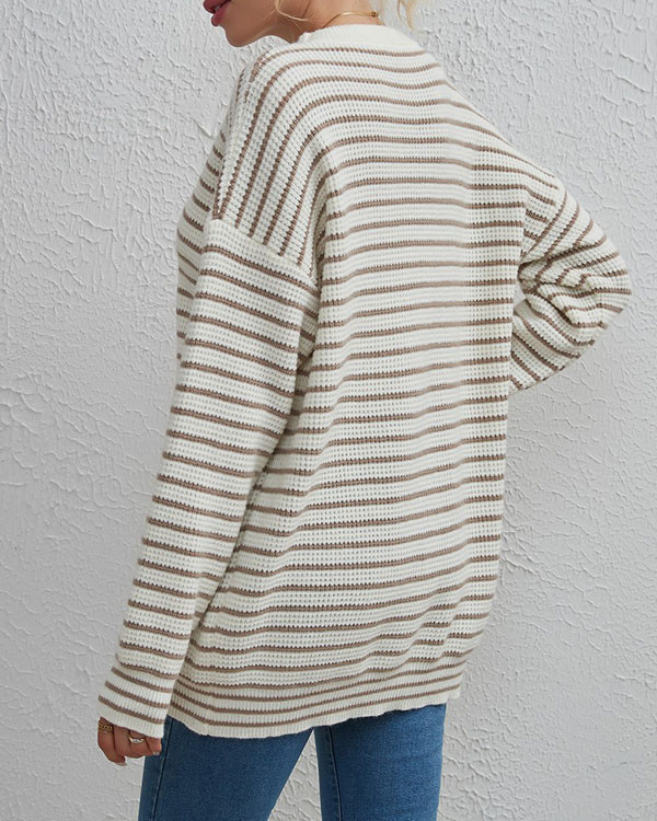 Striped Round Neck Simple Casual Loose Sweater