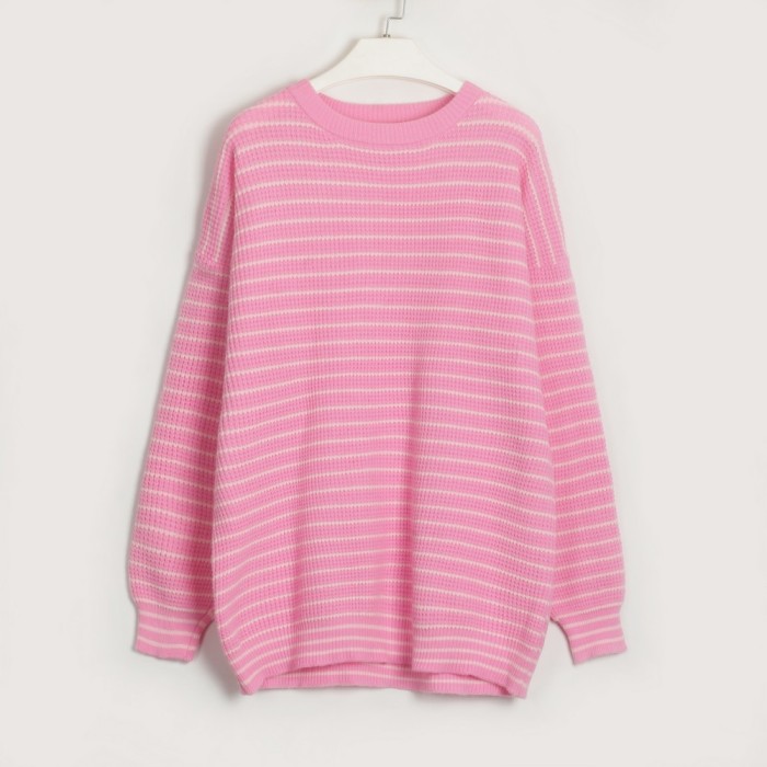 Striped Round Neck Simple Casual Loose Sweater
