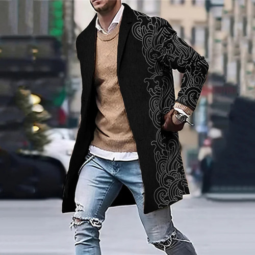 Men's Street Fashion Printed Lapel Coat