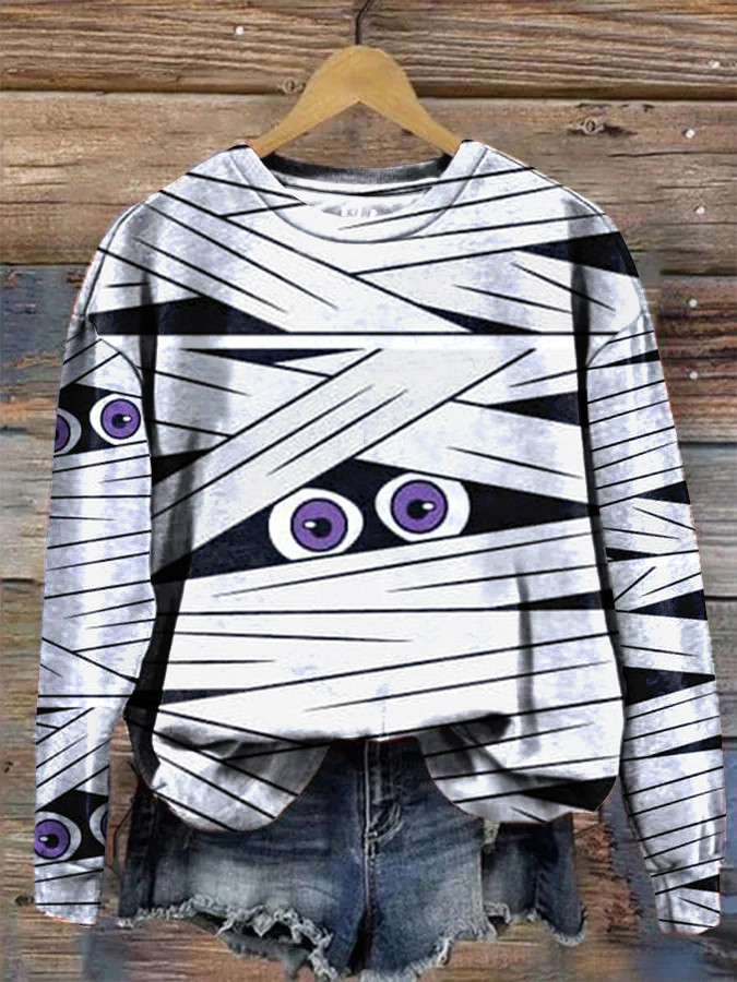 Halloween Mummy Contrast Crew Neck Sweatshirt