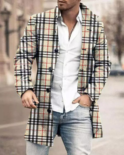 Men's Retro Plaid Stand Collar Coat