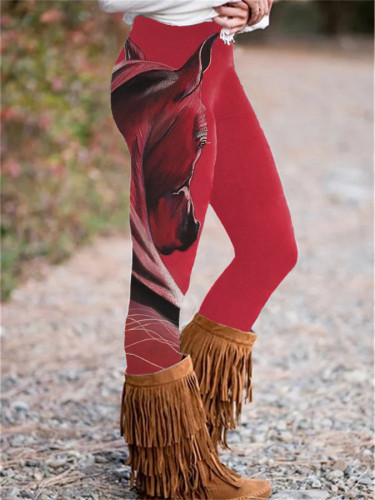 Retro Horse Print Casual Leggings