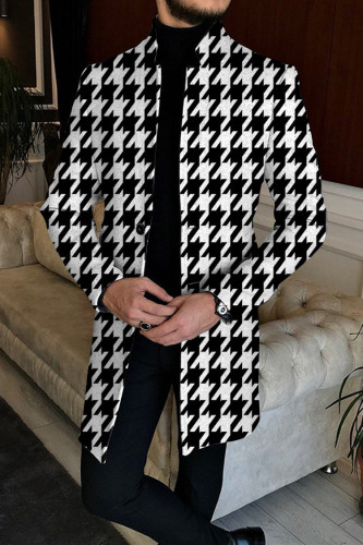 Men's Vintage Houndstooth Stand Collar Mid-length Coat
