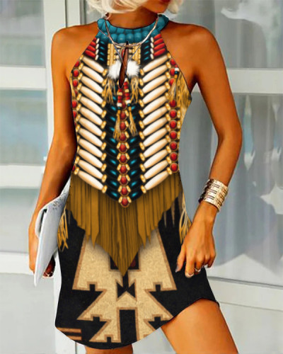 Tribal Retro Print Sleeveless Mini Dress