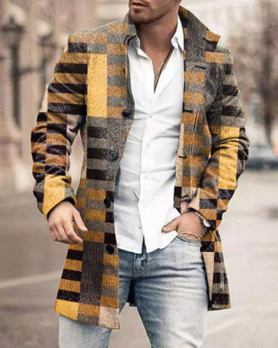 Men's Retro Plaid Loose Stand Collar Coat