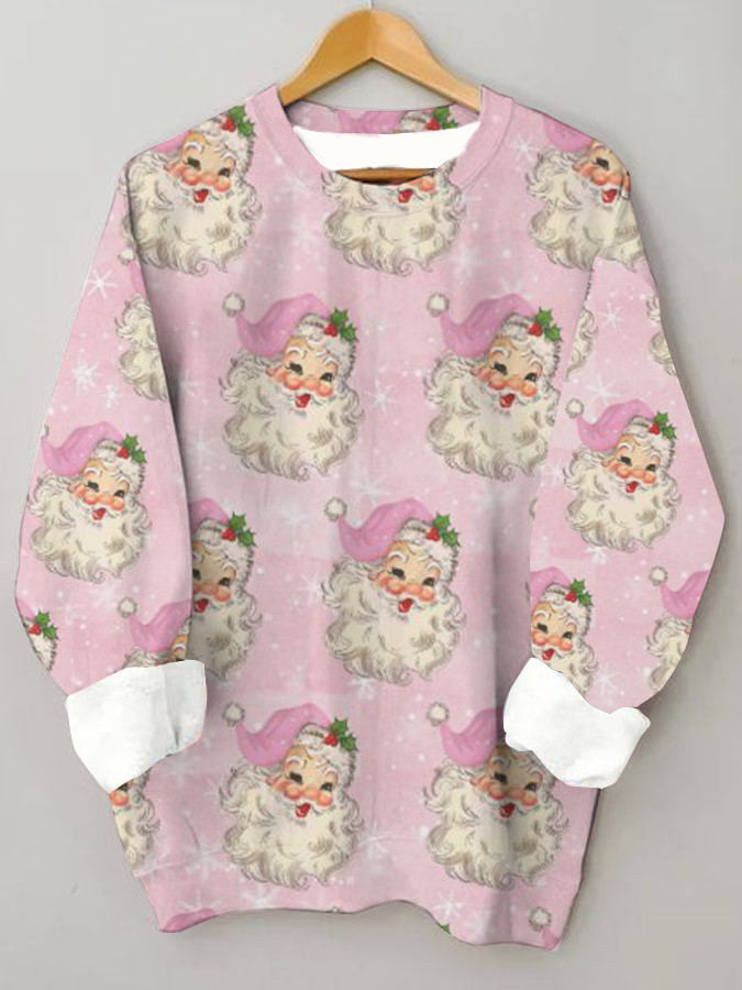 Cute Pink Santa Claus Crew Neck Warm Sweatshirt