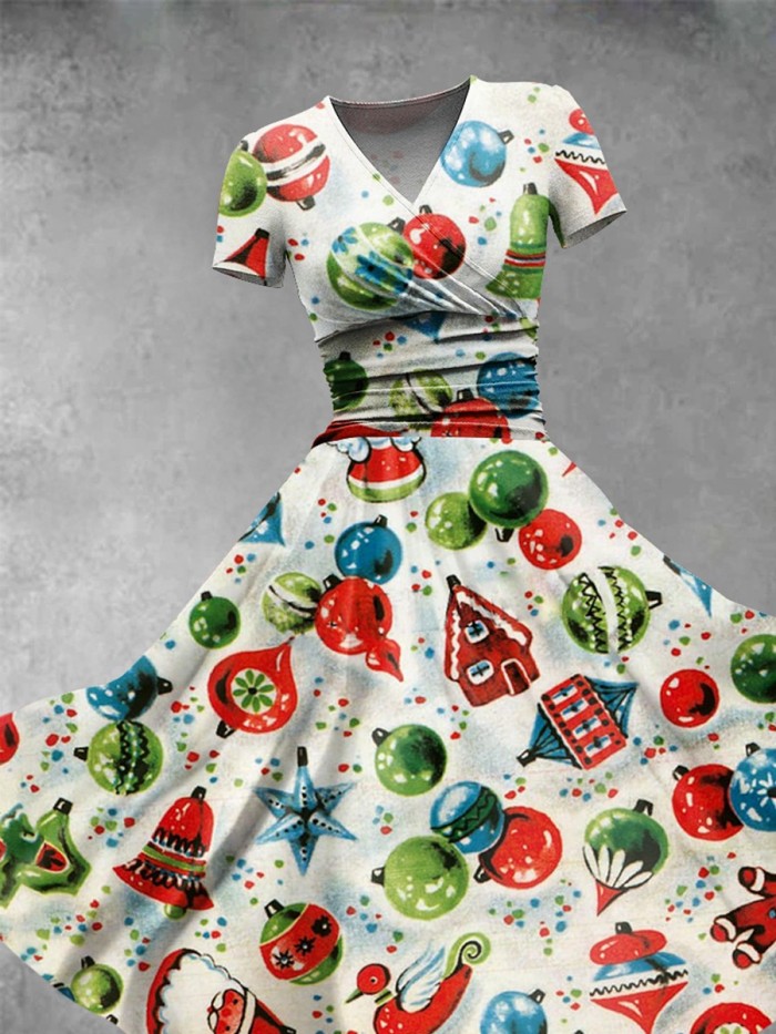 Women's Retro Christmas  Print Casual Dress