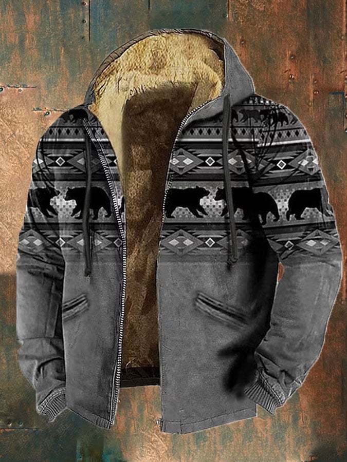 Men'S Retro Western Print Cotton Zipper Outerwear