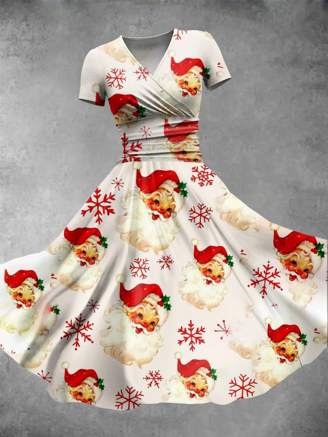 Women's Christmas Retro Funny Santa Print Casual Dress