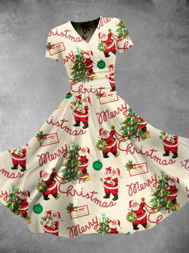 Women's Retro Christmas Santa Print Casual Dress