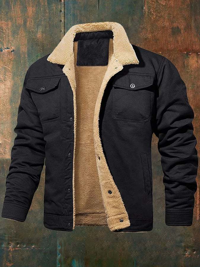 Men's Solid Color Fleece Warm Jacket